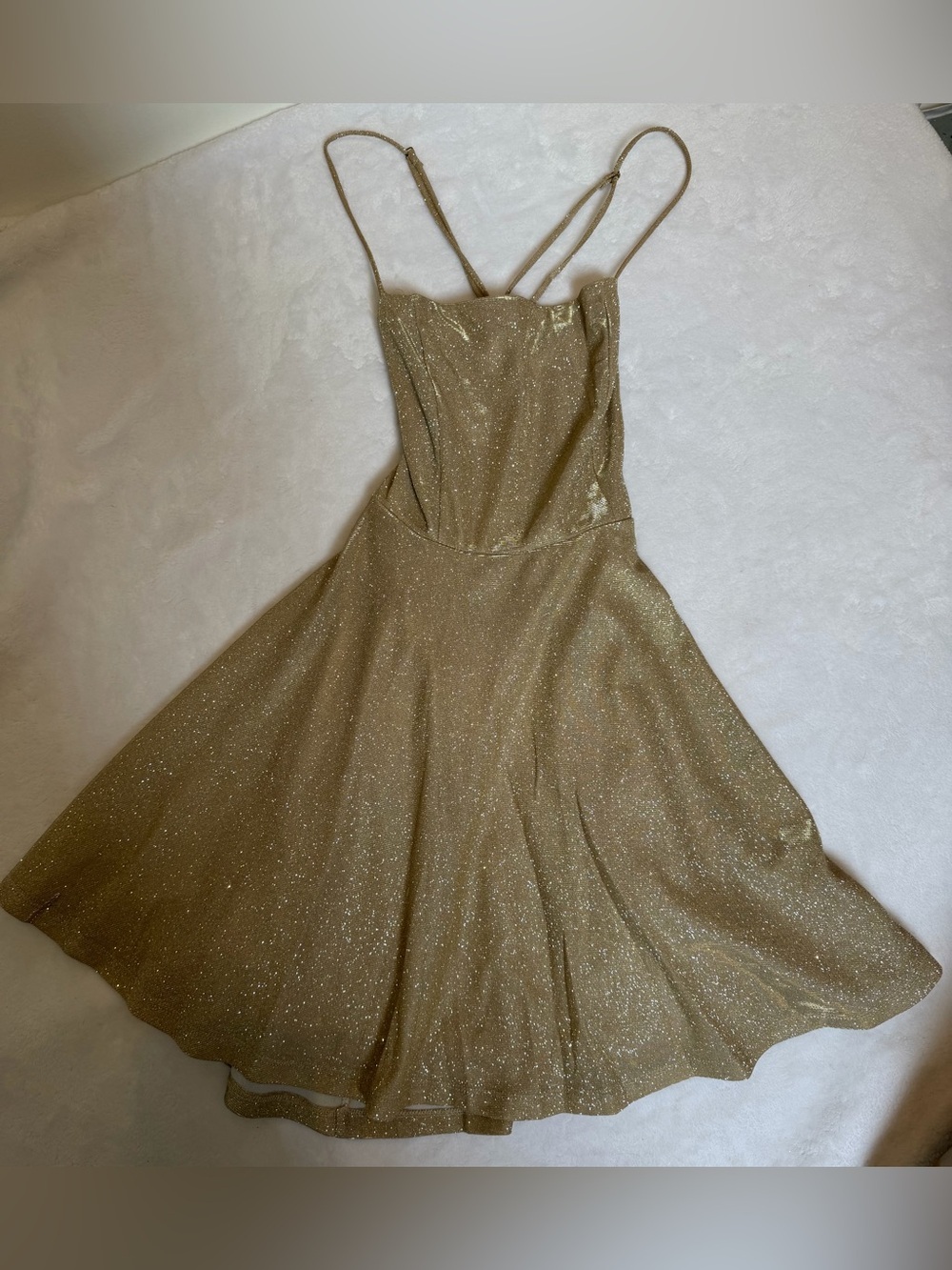 Windsor gold glitter open strappy lace up back skater mini dress - size s